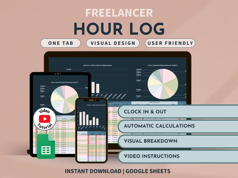 Hour Log Freelance Time Management Spreadsheet Weekly Client Hour Tracker Work Hours Log Productivity Recorder Clock In Clock Out System