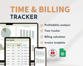 Time and Billing Tracker Spreadsheet Time Tracker Billing Rate Calculator Invoice Template Profitability Analysis Business Client Dashboard