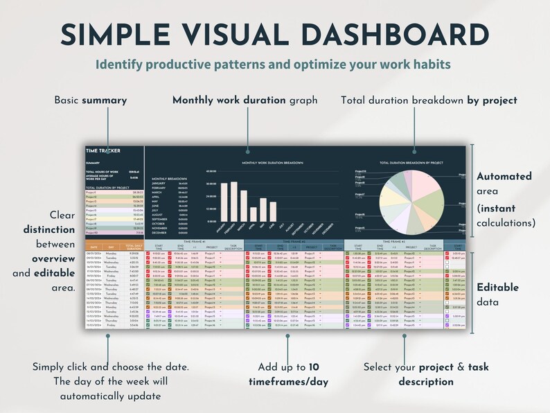Hour Log Freelance Time Management Spreadsheet Weekly Client Hour Tracker Work Hours Log Productivity Recorder Clock In Clock Out System
