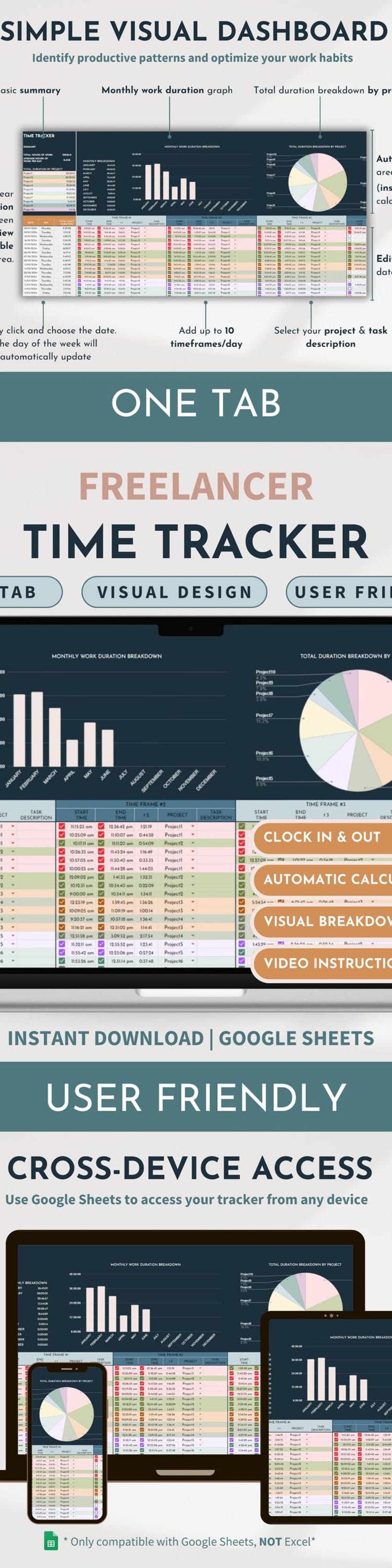 Time Tracker Spreadsheet Freelance Hour Tracking Client Time Keeping ...