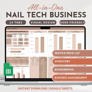 Nail Tech Business Template Service Cost Calculator Nail Bookkeeping Nail Client Tracker Income Expense Tracker Spreadsheet Beauty Planner