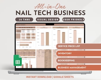 Nail Tech Business Template Service Cost Calculator Nail Bookkeeping Nail Client Tracker Income Expense Tracker Spreadsheet Beauty Planner