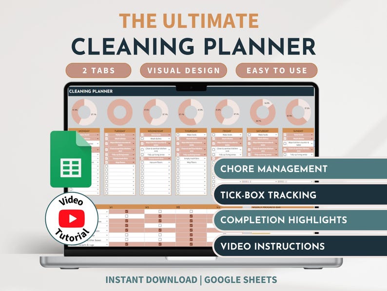 Cleaning Checklist Cleaning Planner Chores Spreadsheet House Chore List Easy Cleaning Template Daily Home Organization ADHD Cleaning Tracker