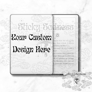 May include: A black and white illustration of a book cover with the title "Sticky Sadness" and the text "Your Custom Design Here". The illustration features a stylised eye with a tear drop and clouds.