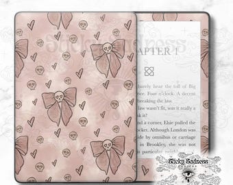 Pink Skull Bow Goth Colorful Decal Insert Skin, Cute Vinyl Wrap for Kindle Kobo iPad Boox Fire, Gift for Book Lover, BookTok Accessories