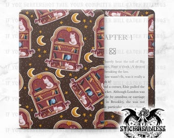 Brown Kitty Bookshelf Bookish Vibes Design Insert Skin, Vinyl Wrap for Kindle Kobo iPad Boox Fire, Gift for Book Lover, BookTok Accessories