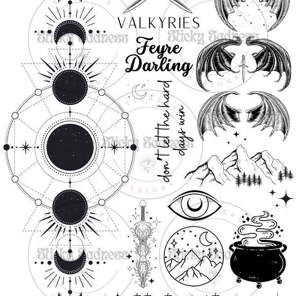 PDF ONLY, ACOTAR Temporary Tattoos, sjm, acotar, Gift for Book Lover, Bookish Gift, Velaris, Valkyrie, Feyre, Rhysand, Cassian, Azriel