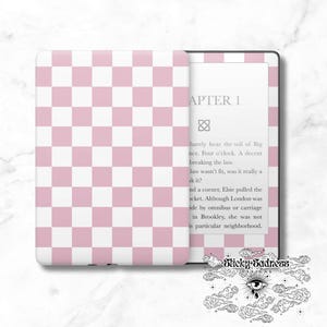 Pink and White Checkered Decal Insert Skin, Cute Vinyl Wrap for Kindle Kobo iPad Boox Fire, Gift for Book Lover, BookTok Accessories