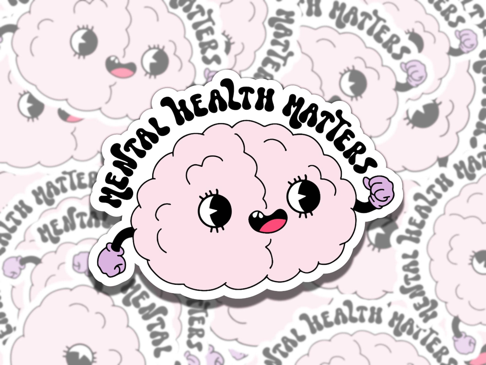 Mental Health Matters Cute Pink Brain Mental Health Affirmation Sticker ...