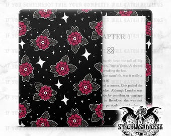 Playghoul Florals Cryptid Girl Design Insert Skin, Vinyl Wrap for Kindle Kobo iPad Boox Fire, Gift for Book Lover, BookTok Accessories