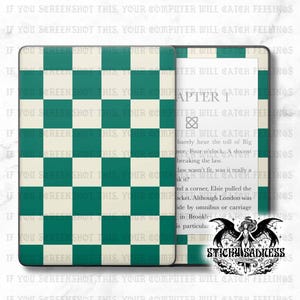 Green and Cream Checkered Decal Insert Skin, Cute Vinyl Wrap for Kindle Kobo iPad Boox Fire, Gift for Book Lover, BookTok Accessories