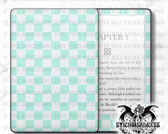 Mint White Checkered Decal Insert Skin, Aesthetic Cute Vinyl Wrap for Kindle Kobo iPad Boox Fire, Gift for Book Lover, BookTok Accessories