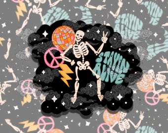 Stayin' Alive Cute Colorful Witchy Waterproof Vinyl Sticker, Gift for Girl Friend, Funny Sticker for Kindle Laptop Water Bottle Journal