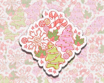 Christmas Confections Cute Holiday Colorful Waterproof Vinyl Sticker, Gift for Friend, Funny Sticker for Kindle Laptop Water Bottle Journal