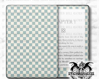 Teal Boho Checkered Decal Insert Skin, Aesthetic Cute Vinyl Wrap for Kindle Kobo iPad Boox Fire, Gift for Book Lover, BookTok Accessories