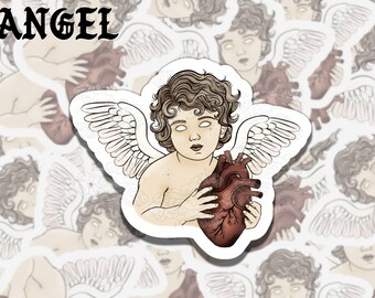 Vintage Cherubs Whimsigoth Colorful Waterproof Vinyl Sticker, Girly Gift for Friend, Funny Sticker for Kindle Laptop Water Bottle Journal