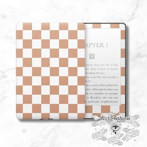Orange and White Checkered Decal Insert Skin, Cute Vinyl Wrap for Kindle Kobo iPad Boox Fire, Gift for Book Lover, BookTok Accessories