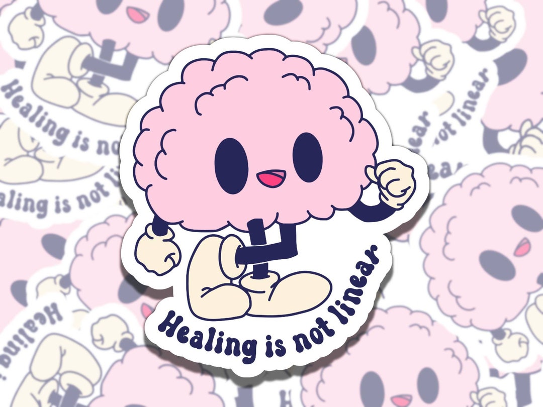 Healing is Not Linear Cute Pink Brain Mental Health Affirmation Sticker ...