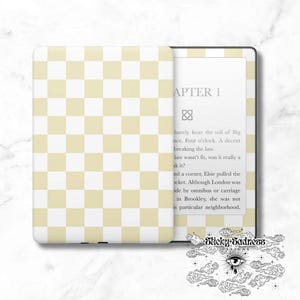 Yellow and White Checkered Decal Insert Skin, Cute Vinyl Wrap for Kindle Kobo iPad Boox Fire, Gift for Book Lover, BookTok Accessories