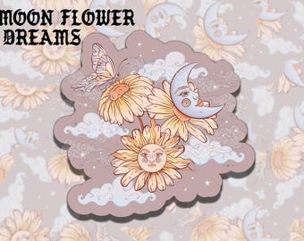 Celestial Twin Skies Gothic Colorful Waterproof Vinyl Sticker, Girly Gift for Friend, Funny Sticker for Kindle Laptop Water Bottle Journal