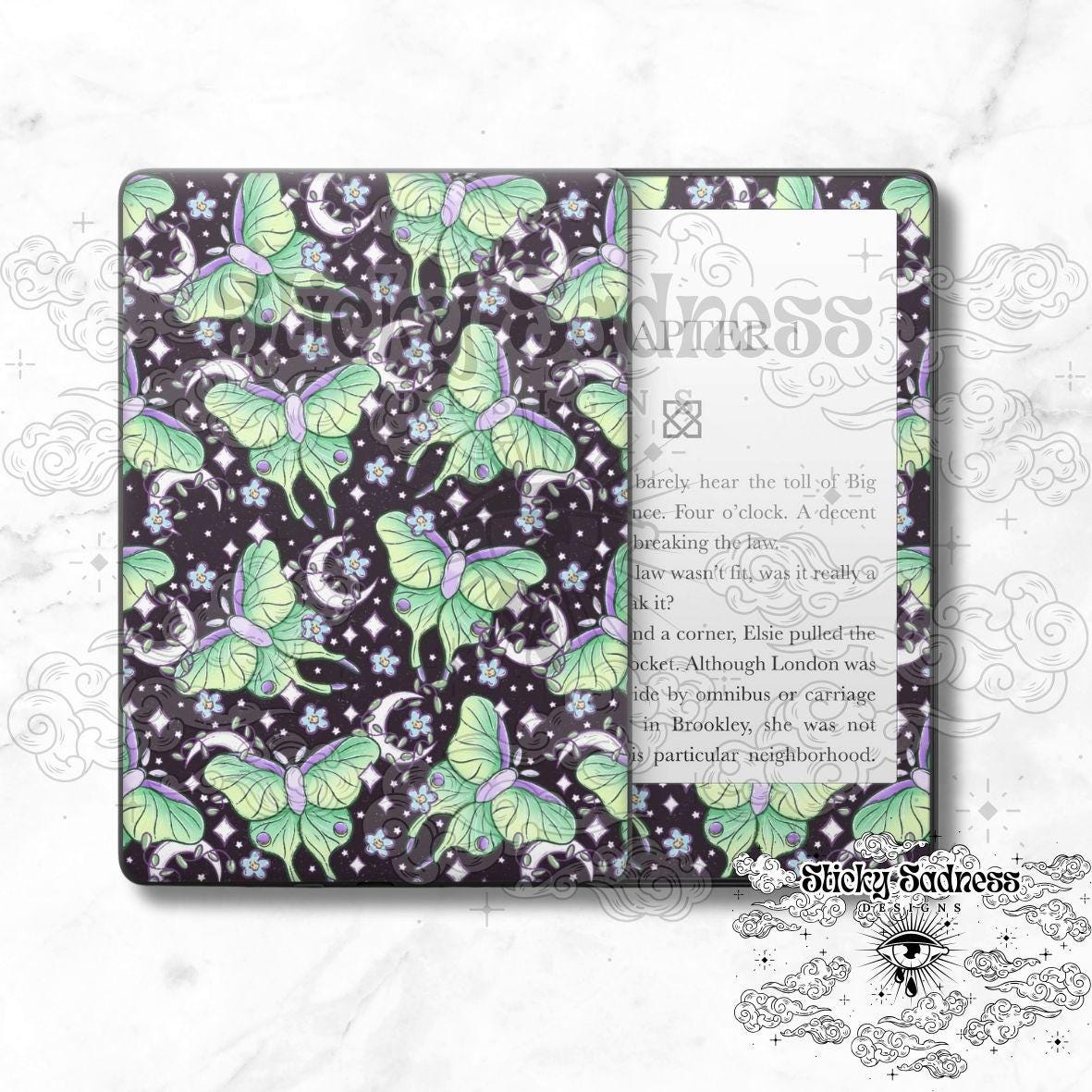 Lunar Moths Cute Colorful Decal Insert Skin, Cute Vinyl Wrap for Kindle Kobo iPad Boox Fire, Gift for Book Lover, BookTok Accessories
