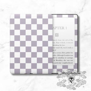 Purple and White Checkered Decal Insert Skin, Cute Vinyl Wrap for Kindle Kobo iPad Boox Fire, Gift for Book Lover, BookTok Accessories