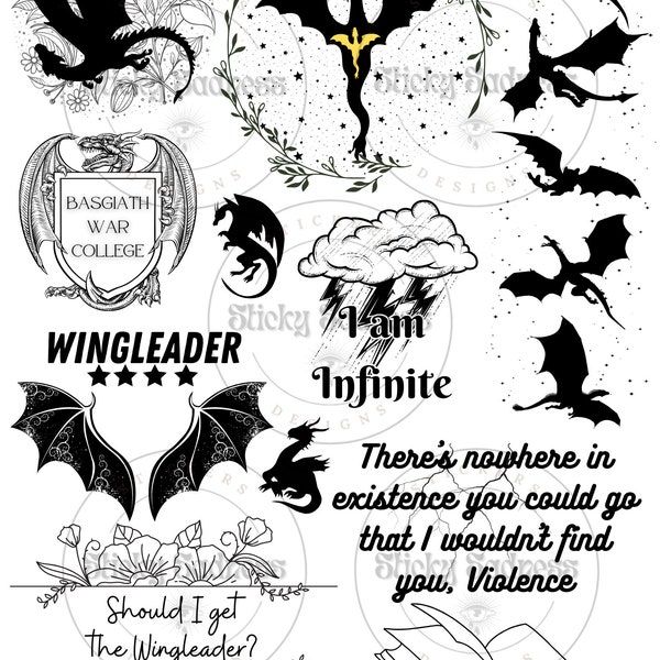 Fourth Wing Temporary Tattoos, Rebecca Yarros, Fourth Wing, Gift for Book Lover, Bookish Gift, Violet, Tairn, Andarna, Xaden, Basgiath War