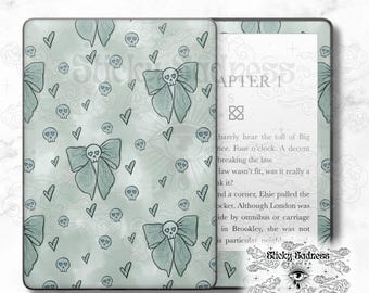 Green Skull Bow Goth Colorful Decal Insert Skin, Cute Vinyl Wrap for Kindle Kobo iPad Boox Fire, Gift for Book Lover, BookTok Accessories