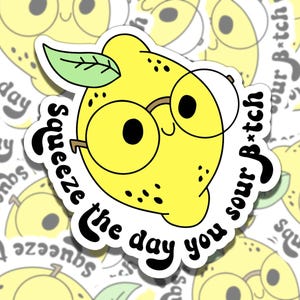 Squeeze the Day You Sour B*tch, autocollant en vinyle citron mignon, cadeau pour un ami, autocollant drôle pour ordinateur portable Kindle bouteille d&#39;eau journal
