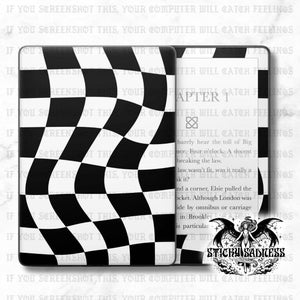 Black Wavy Checkered Decal Insert Skin, Aesthetic Cute Vinyl Wrap for Kindle Kobo iPad Boox Fire, Gift for Book Lover, BookTok Accessories