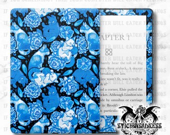 Dark Blue Cats Porcelain Alt Decal Insert Skin, Cute Vinyl Wrap for Kindle Kobo iPad Boox Fire, Gift for Book Lover, BookTok Accessories