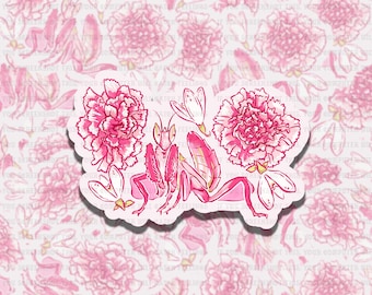 Orchid Mantis Pink Witchy Vibes Waterproof Vinyl Sticker, Girly Gift for Friend, Funny Sticker for Kindle Laptop Water Bottle Journal