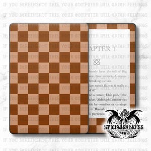 Caramel Checkered Decal Insert Skin, Aesthetic Cute Vinyl Wrap for Kindle Kobo iPad Boox Fire, Gift for Book Lover, BookTok Accessories