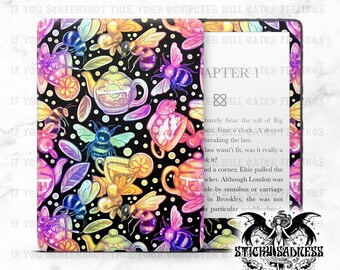 Dark Rainbow Bees and Teas Porcelain Design Insert Skin, Vinyl Wrap for Kindle Kobo iPad Boox Fire, Gift for Book Lover, BookTok Accessories