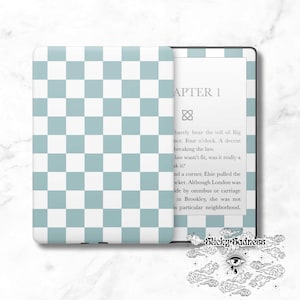 Blue and White Checkered Decal Insert Skin, Cute Vinyl Wrap for Kindle Kobo iPad Boox Fire, Gift for Book Lover, BookTok Accessories