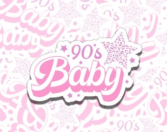 90s Baby Cute Pink Retro Girly Waterproof Vinyl Sticker, Gift for Girl Friend, Funny Sticker for Kindle Laptop Water Bottle Journal