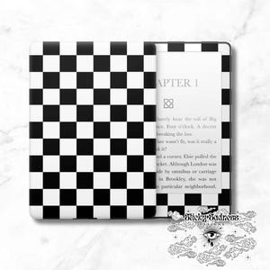 Black and White Checkered Decal Insert Skin, Cute Vinyl Wrap for Kindle Kobo iPad Boox Fire, Gift for Book Lover, BookTok Accessories