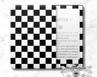 Black and White Checkered Decal Insert Skin, Cute Vinyl Wrap for Kindle Kobo iPad Boox Fire, Gift for Book Lover, BookTok Accessories