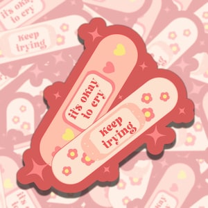 It&#39;s Okay to Cry Mental Health Sticker, Pink Waterproof Affirmation Sticker, Funny Gift for Friend, Sticker for Kindle Laptop Water Bottle