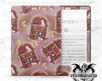 Pink Ombre Kitty Bookshelf Bookish Design Insert Skin, Vinyl Wrap for Kindle Kobo iPad Boox Fire, Gift for Book Lover, BookTok Accessories