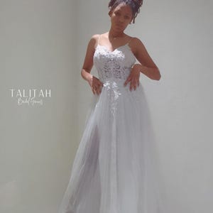 Lace Wedding Dress with Slit, Soft Lace and Net Bridal Gown, Low Back Tulle Wedding Dress, Sweetheart Wedding/Prom Dress with Straps