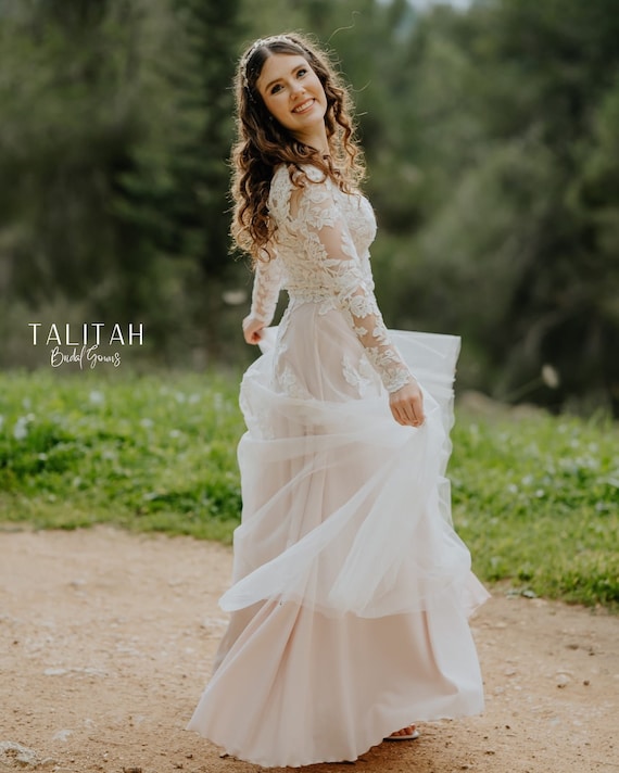 blush lace long sleeve dress Blush lace dress #1124