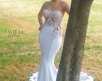 White Lace Trumpet Wedding Gown, Handmade Mermaid Bridal Dress - Etsy