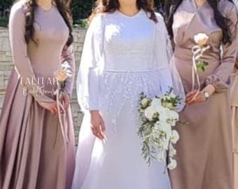 Modest Wedding Dress, Modest Romantic Bridal Gown, Modest Tulle Dress with Puff Sleeves