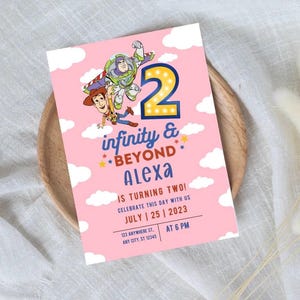 Two Infinity and Beyond Pink Birthday Invitation, 2 Infinity and Beyond Pink Digital Invite for girls, Second Birthday Party for girls