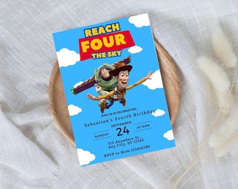 Toy Story Birthday Invitation, Reach Four The Sky, Fourth Birthday (Digital Download)