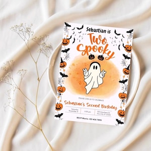 Two Spooky birthday invitation, Halloween Second Birthday Invite, Fall Spooky Invitation, Boys Second Birthday, Ghost Birthday Invitation
