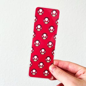Mario Mushroom Bookmark, Laminated Gaming Gift for Kids