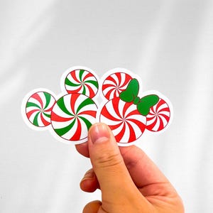 Minnie and Mickey Peppermint Christmas Sticker: Waterproof Vinyl