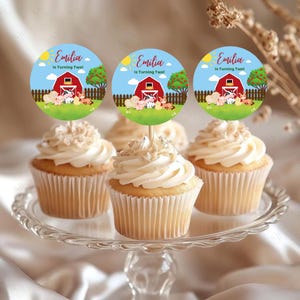 Farm Second Birthday Cupcake Toppers, Barnyard Bash Cupcake Toppers, Farm Animals Cupcake Toopers, birthday party decor, farm themed party